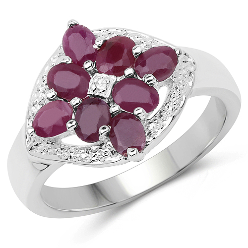 Ruby-1.76 Carat Genuine Ruby and White Diamond .925 Sterling Silver Ring