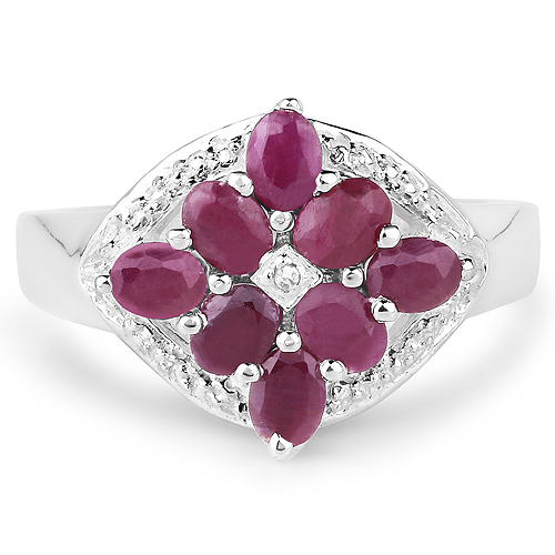 1.76 Carat Genuine Ruby and White Diamond .925 Sterling Silver Ring