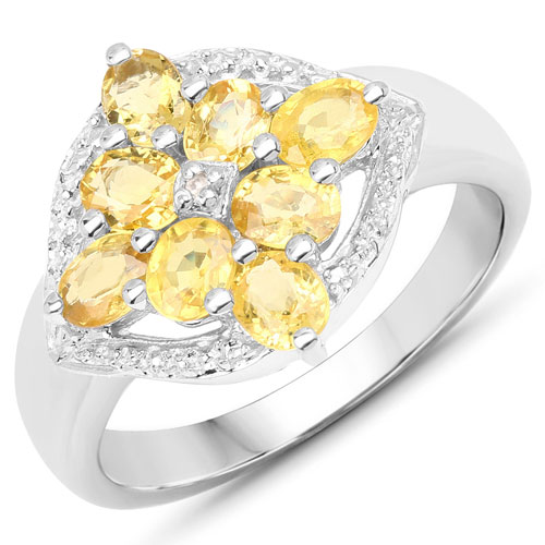 Sapphire-1.60 Carat Genuine Yellow Sapphire and White Diamond .925 Sterling Silver Ring
