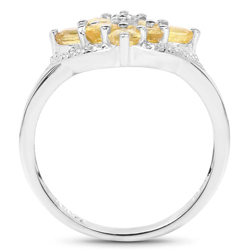 1.60 Carat Genuine Yellow Sapphire and White Diamond .925 Sterling Silver Ring