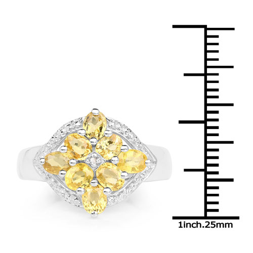1.60 Carat Genuine Yellow Sapphire and White Diamond .925 Sterling Silver Ring