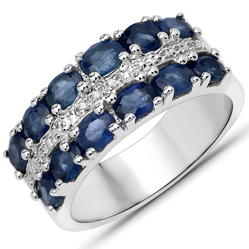 Sapphire-2.41 Carat Genuine Blue Sapphire and White Diamond .925 Sterling Silver Ring
