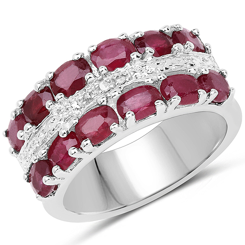 Ruby-2.90 Carat Genuine Indian Ruby and White Topaz .925 Sterling Silver Ring