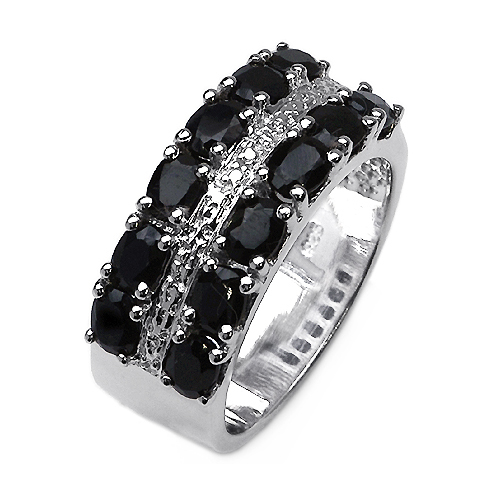 2.66 Carat Genuine Black Sapphire & White Topaz .925 Sterling Silver Ring
