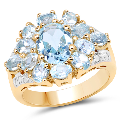 Rings-14K Yellow Gold Plated 4.28 Carat Genuine Blue Topaz .925 Sterling Silver Ring