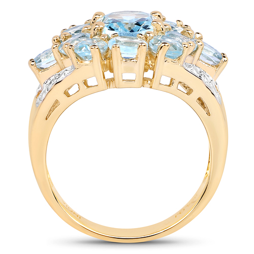14K Yellow Gold Plated 4.28 Carat Genuine Blue Topaz .925 Sterling Silver Ring