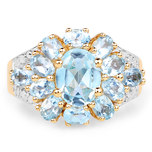 14K Yellow Gold Plated 4.28 Carat Genuine Blue Topaz .925 Sterling Silver Ring