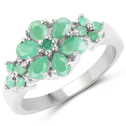Emerald-1.11 Carat Genuine Emerald & White Topaz .925 Sterling Silver Ring
