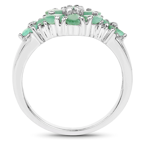 1.11 Carat Genuine Emerald & White Topaz .925 Sterling Silver Ring