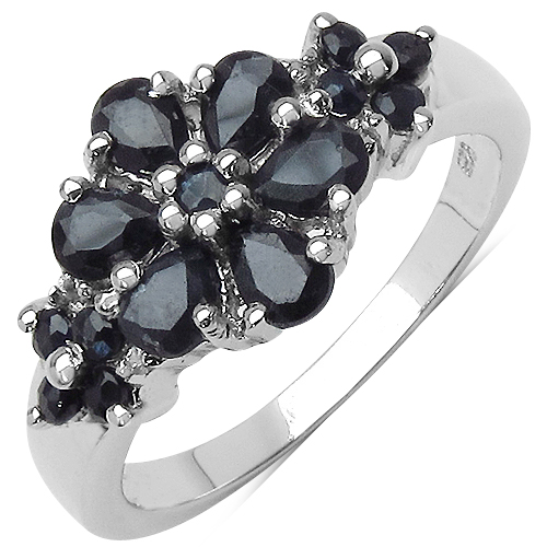 Sapphire-1.54 Carat Genuine Black Sapphire & White Topaz .925 Sterling Silver Ring