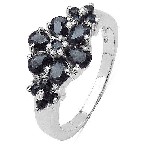 1.54 Carat Genuine Black Sapphire & White Topaz .925 Sterling Silver Ring