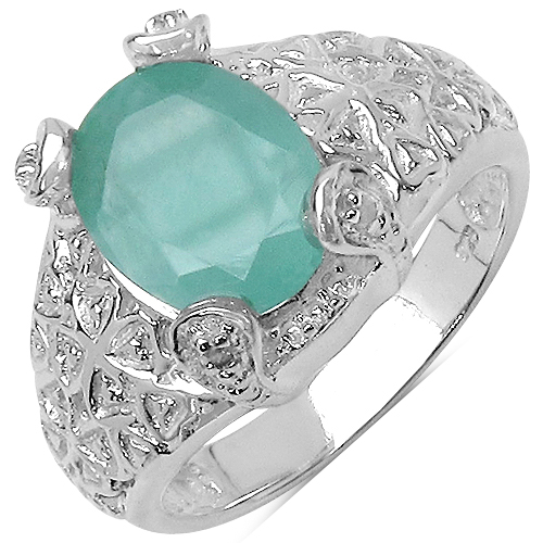 Emerald-2.52 Carat Genuine Emerald & White Topaz .925 Sterling Silver Ring
