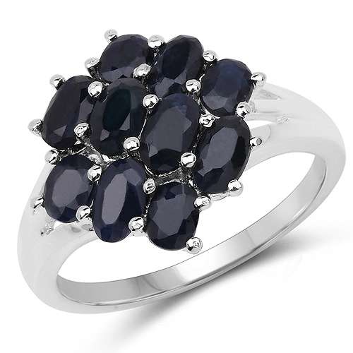 Sapphire-2.98 Carat Genuine Black Sapphire .925 Sterling Silver Ring