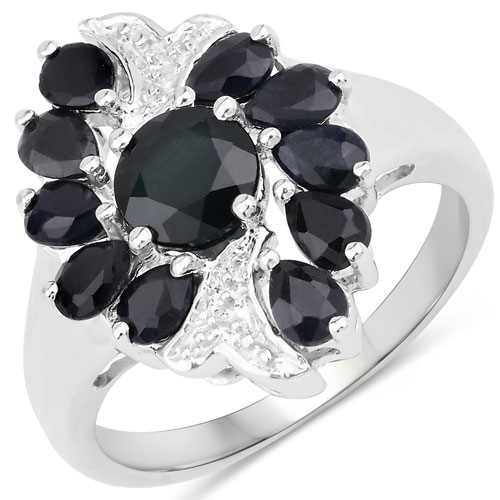 Sapphire-2.95 Carat Genuine Black Sapphire .925 Sterling Silver Ring