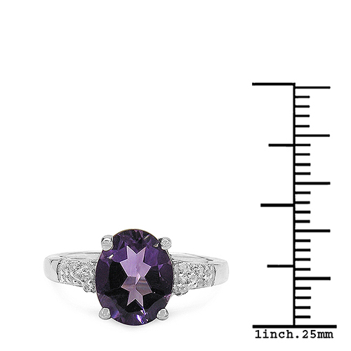 2.26 Carat Genuine Amethyst & White Topaz .925 Sterling Silver Ring