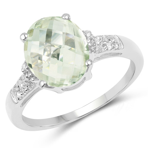 Amethyst-2.61 Carat Genuine Green Amethyst and White Topaz .925 Sterling Silver Ring