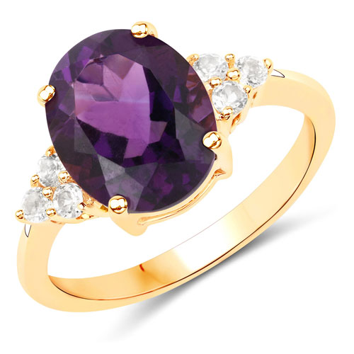 Amethyst-3.59 Carat Genuine Amethyst and White Topaz .925 Sterling Silver Ring
