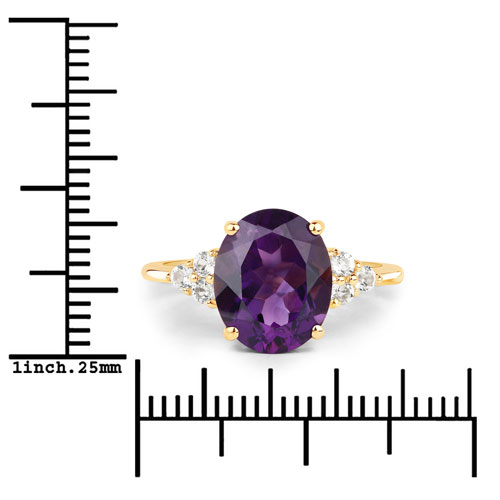 3.44 Carat Genuine Amethyst and White Topaz .925 Sterling Silver Ring