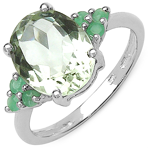 Amethyst-3.33 Carat Genuine Green Amethyst & Emerald .925 Sterling Silver Ring