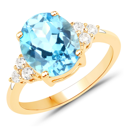 Rings-4.54 Carat Genuine Swiss Blue Topaz and White Topaz .925 Sterling Silver Ring