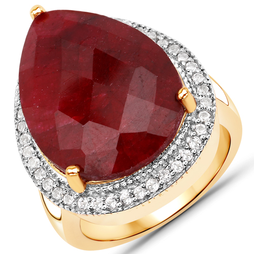 Ruby-13.95 Carat Dyed Ruby and White Topaz .925 Sterling Silver Ring