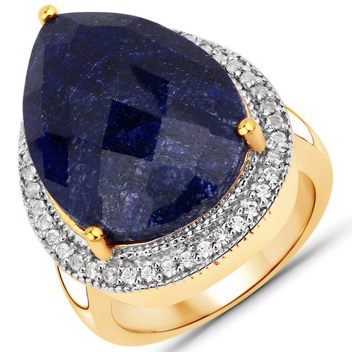 Sapphire-13.95 Carat Dyed Sapphire and White Topaz .925 Sterling Silver Ring