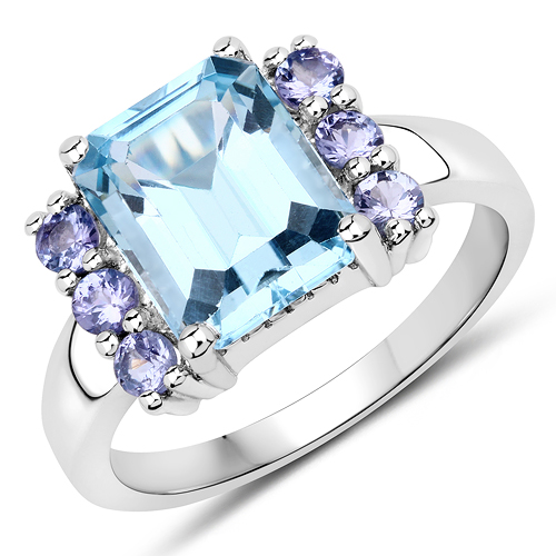 Rings-4.31 Carat Genuine Blue Topaz and Tanzanite .925 Sterling Silver Ring