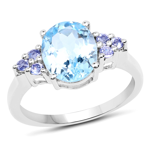 Rings-2.76 ct. t.w. Blue Topaz and Tanzanite Ring in Sterling Silver