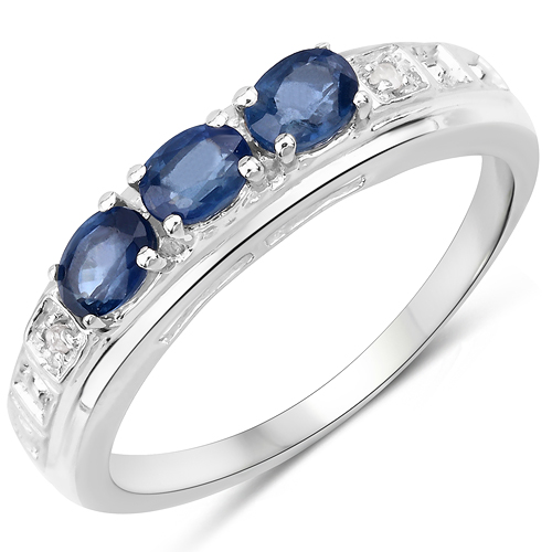 Sapphire-0.61 Carat Genuine Blue Sapphire and White Diamond .925 Sterling Silver Ring