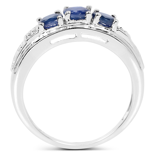 0.61 Carat Genuine Blue Sapphire and White Diamond .925 Sterling Silver Ring