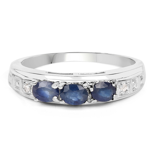 0.61 Carat Genuine Blue Sapphire and White Diamond .925 Sterling Silver Ring