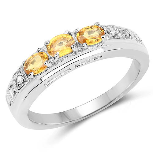Sapphire-0.61 Carat Genuine Yellow Sapphire and White Diamond .925 Sterling Silver Ring