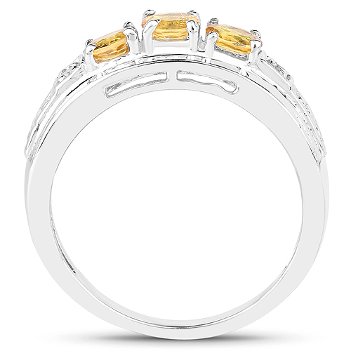 0.61 Carat Genuine Yellow Sapphire and White Diamond .925 Sterling Silver Ring