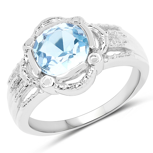 Rings-2.34 Carat Genuine Blue Topaz and White Topaz .925 Sterling Silver Ring