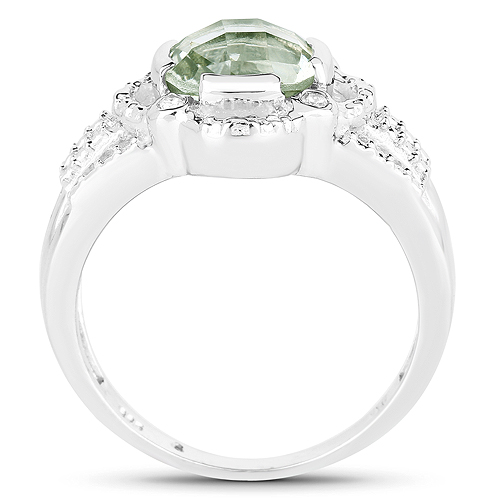 1.74 Carat Genuine Green Amethyst and White Topaz .925 Sterling Silver Ring