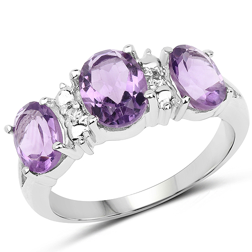 Amethyst-2.79 Carat Genuine Amethyst and White Topaz .925 Sterling Silver Ring