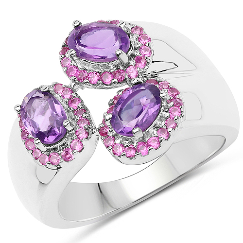 Amethyst-2.34 Carat Amethyst and Created Ruby .925 Sterling Silver Ring