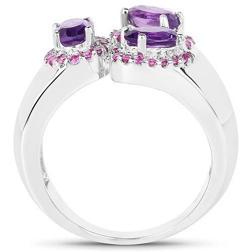 2.34 Carat Amethyst and Created Ruby .925 Sterling Silver Ring