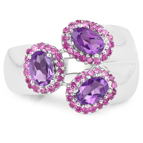 2.34 Carat Amethyst and Created Ruby .925 Sterling Silver Ring