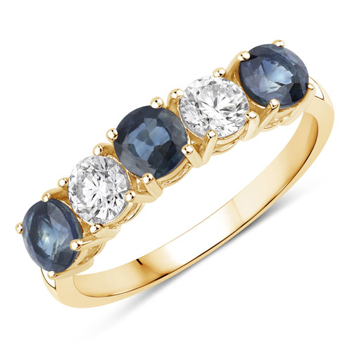 Sapphire-1.31 Carat Genuine Blue Sapphire and Lab Grown Diamond 14K Yellow Gold Ring