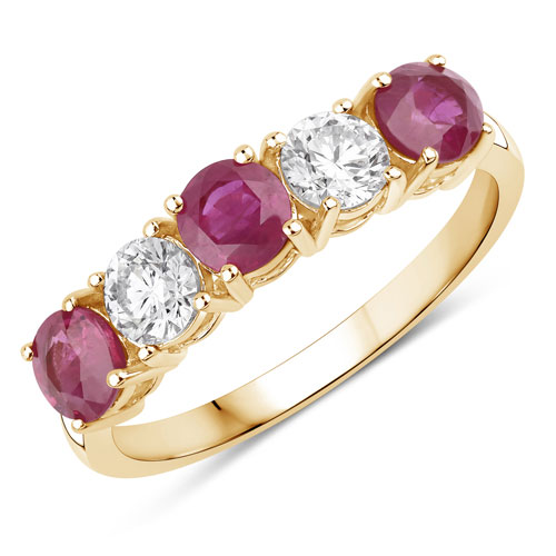 Ruby-1.40 Carat Genuine Ruby and Lab Grown Diamond 14K Yellow Gold Ring