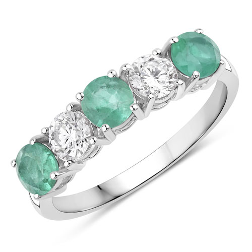 Emerald-1.19 Carat Genuine Zambian Emerald and Lab Grown Diamond 14K White Gold Ring