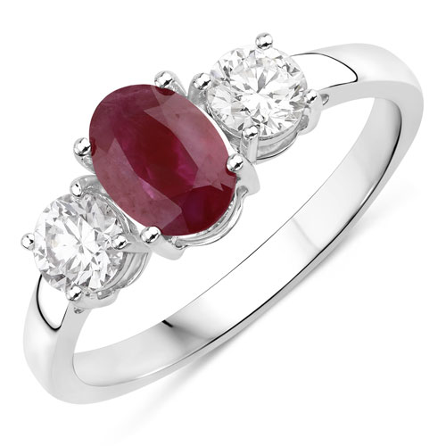 Ruby-1.35 Carat Genuine Ruby and Lab Grown Diamond 14K White Gold Ring