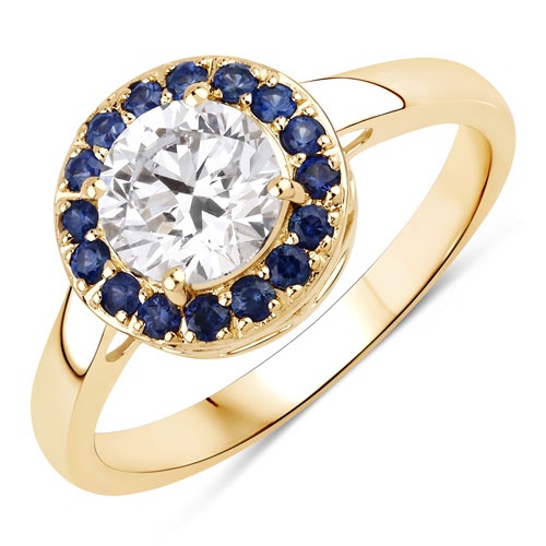 Sapphire-1.32 Carat Genuine Blue Sapphire and Lab Grown Diamond 14K Yellow Gold Ring