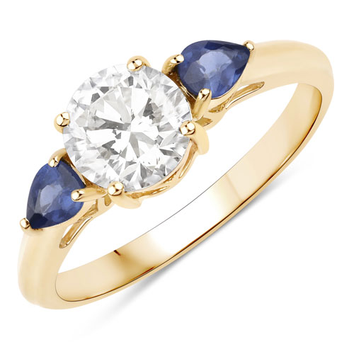 Sapphire-1.30 Carat Genuine Blue Sapphire and Lab Grown Diamond 14K Yellow Gold Ring