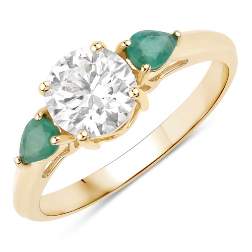 Emerald-1.28 Carat Genuine Emerald and Lab Grown Diamond 14K Yellow Gold Ring