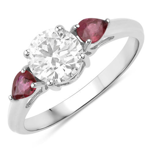 Ruby-1.40 Carat Genuine Ruby and Lab Grown Diamond 14K White Gold Ring