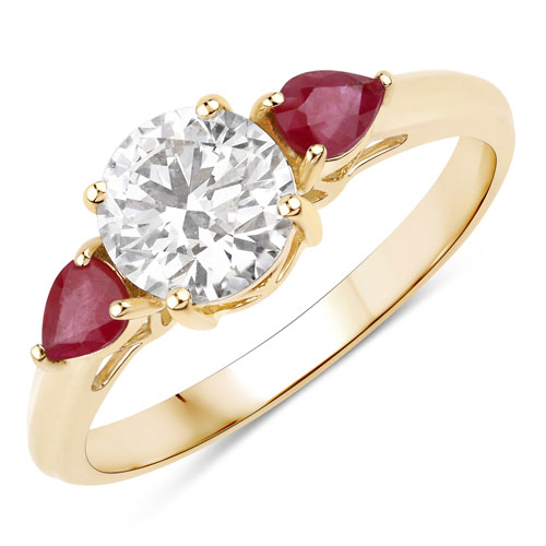 Ruby-1.40 Carat Genuine Mozambique Ruby and Lab Grown Diamond 14K Yellow Gold Ring