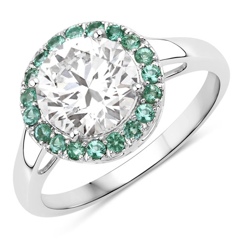 Emerald-2.38 Carat Genuine Zambian Emerald and Lab Grown Diamond 14K White Gold Ring