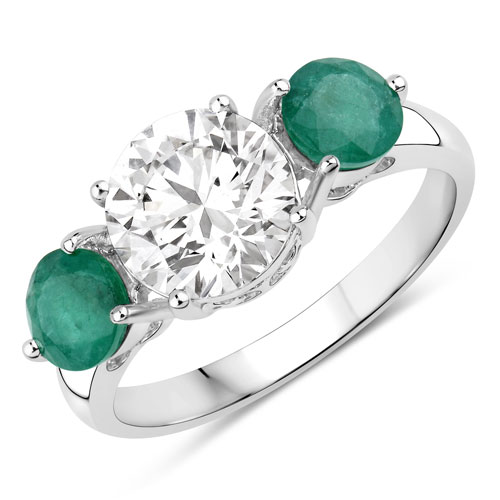 Emerald-2.86 Carat Genuine Emerald and Lab Grown Diamond 14K White Gold Ring